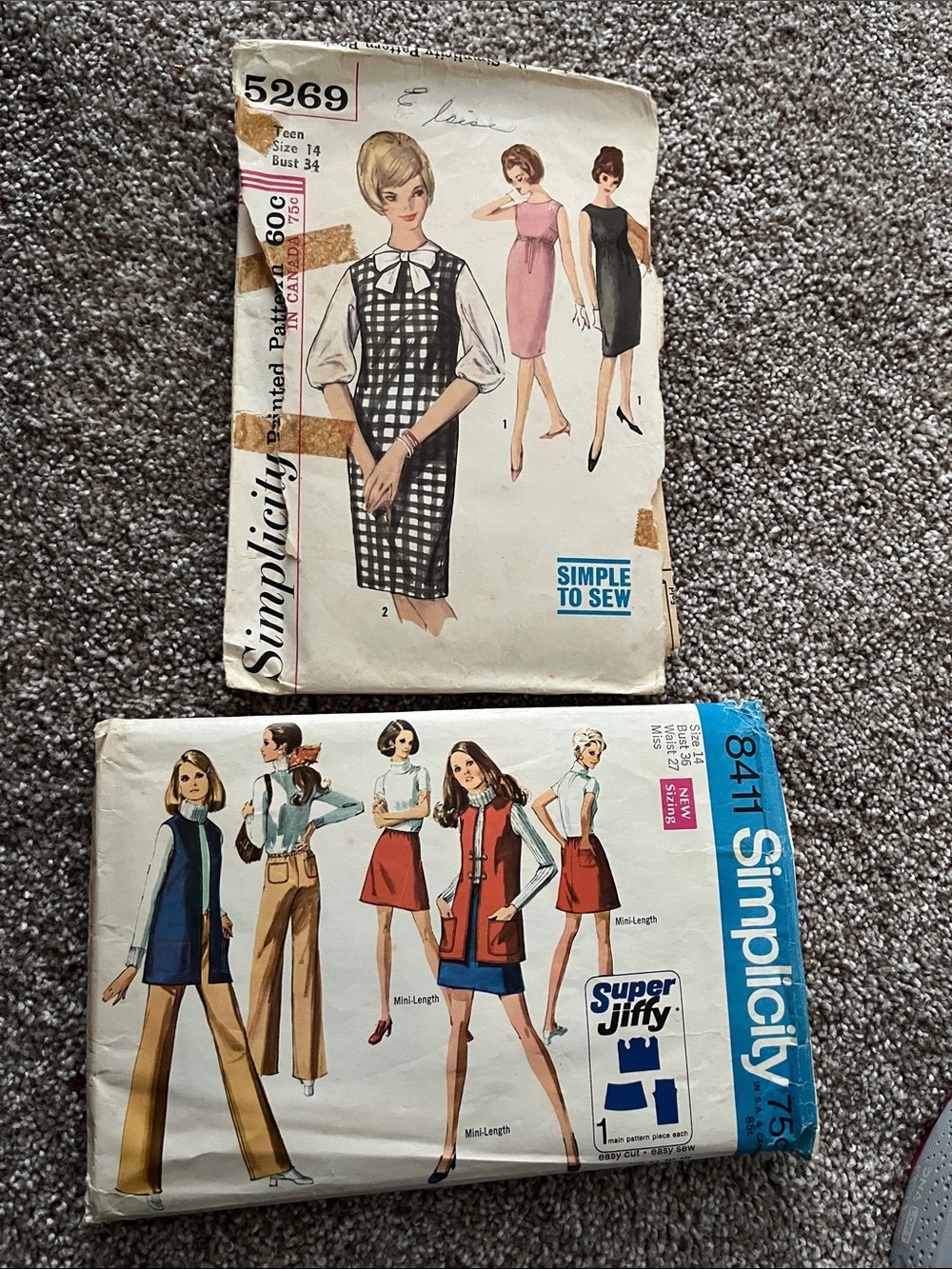 Two Vintage Sewing Patterns From 60s Used but complete with directions